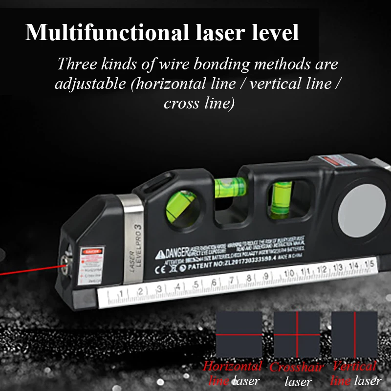 

BGDCTGFZ Laser Level Horizon Vertical Measure 8FT Aligner Standard and Metric Rulers Multipurpose Measure Level Laser Black