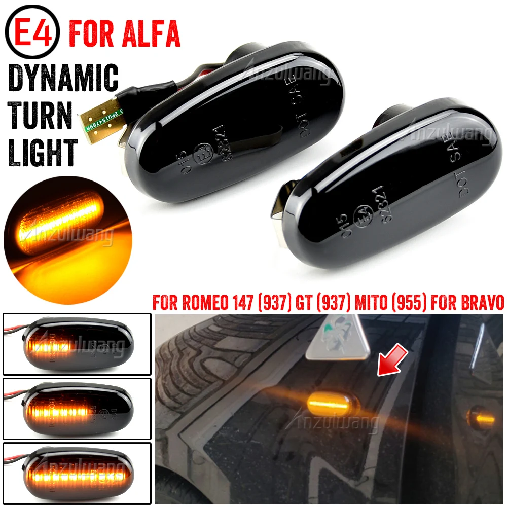 

For Alfa Romeo Mito 955 For Alfa Romeo Mito 147 GT 937 Fiat Bravo Dynamic LED Side Marker Light Arrow Turn Signal Blinker Lamp
