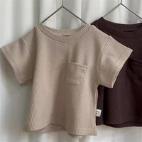 infant baby girl boy t shirt summer casual solid waffle bottoming shirt 2022 new cotton short sleeve kids clothes girls tops