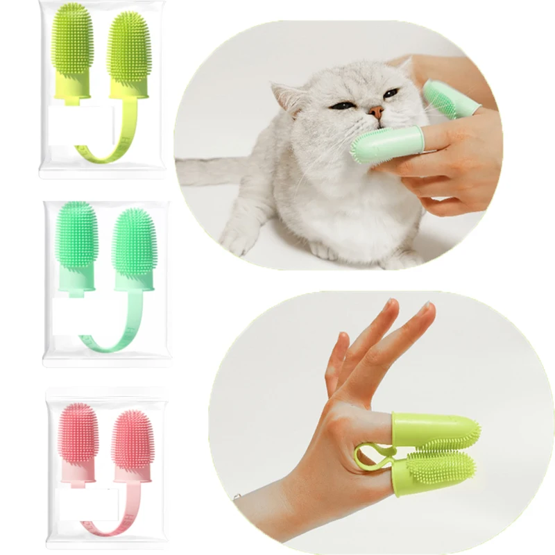 

Dog Super Soft Double Finger Toothbrush Pet Teeth Clean Bad Breath Care TPR Tooth Brush Clean Tool Dog Toothbrush Accessories