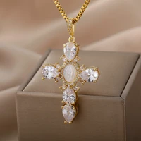 cubic zirconia virgin mary cross pendant necklace for women stainelss steel chain religious jewelry couple gift collier