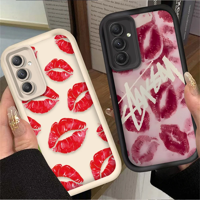 Sexy Red Lips Kiss Print Case for Samsung Galaxy A55 A35 A25 A15 A05 A05S A24 A13 A23 A12 A22 A32 A52 A52S A72 A11 Soft Cover