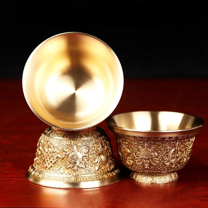 Восемь благоприятных чашек для подачи воды из чистой меди Будды тибетская чашка