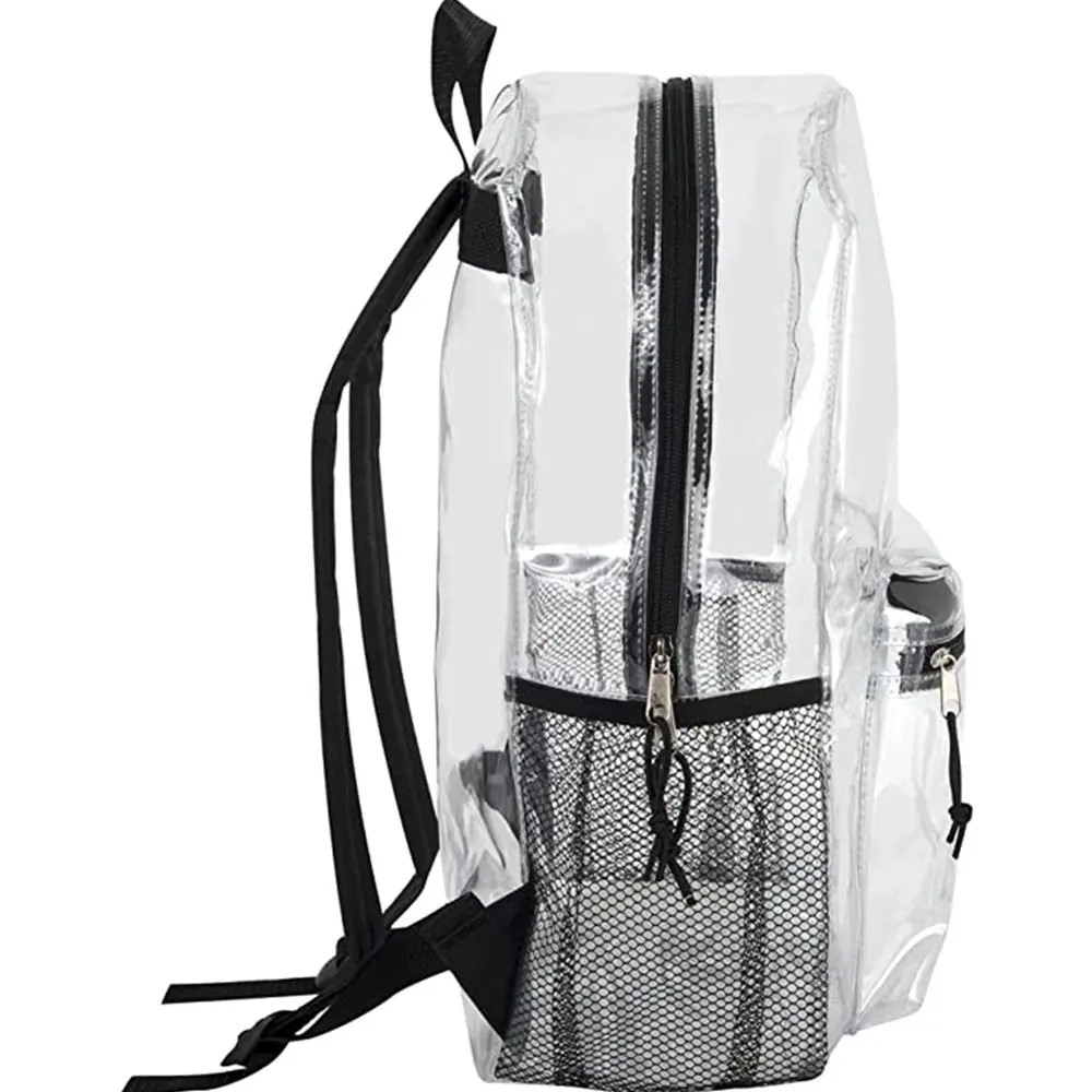 Black Clear Backpack With Reinforced Straps & Front Accessory Pocket - Perfect for School, Security, & Sporting Events by