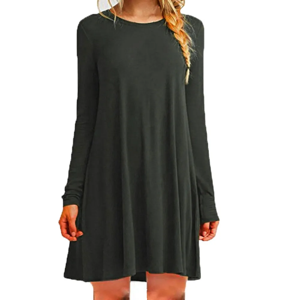 

Women Loose Casual Dress Ruffles Long Sleeve Mini O-neck Women's Dress