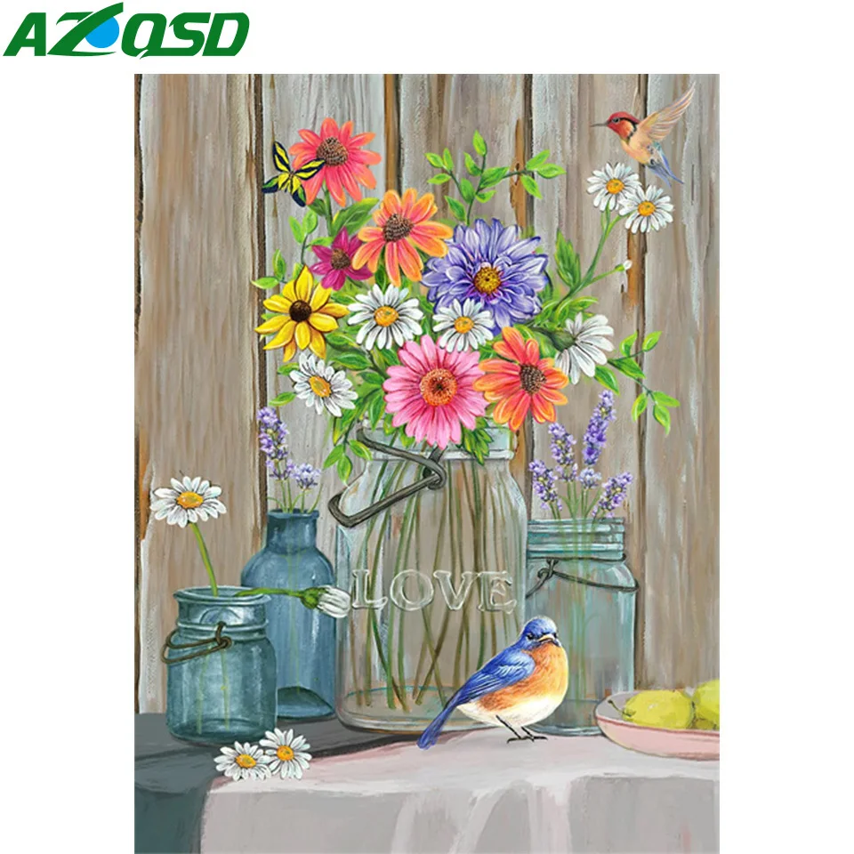 

AZQSD Diamond Painting Kit Complet Sunflower Vase Rhinestones Mosaic Flower Cross Stitch Craft Kits Full Square Home Dcoration