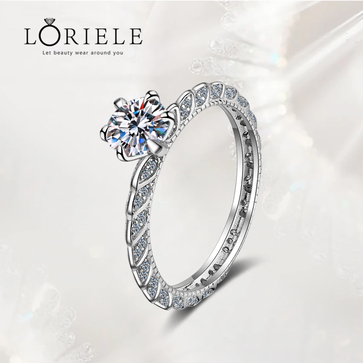 

LORIELE 1ct Moissanite Engagement Ring 14k White Gold Plated Diamond Ring Promise Rings Wedding Band Fine Jewelry for Women