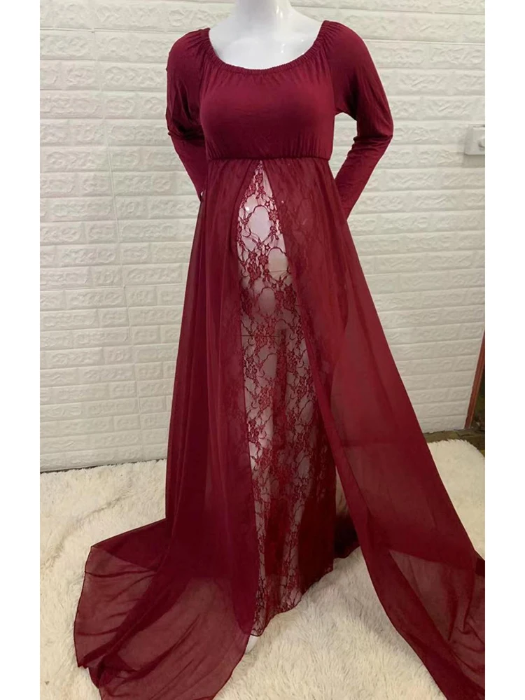 Chiffon Maternity Dress for Photography Pregnancy Photoshoot Dress Lace Baby Bump Shooting Dress for For Pregnant Women enlarge