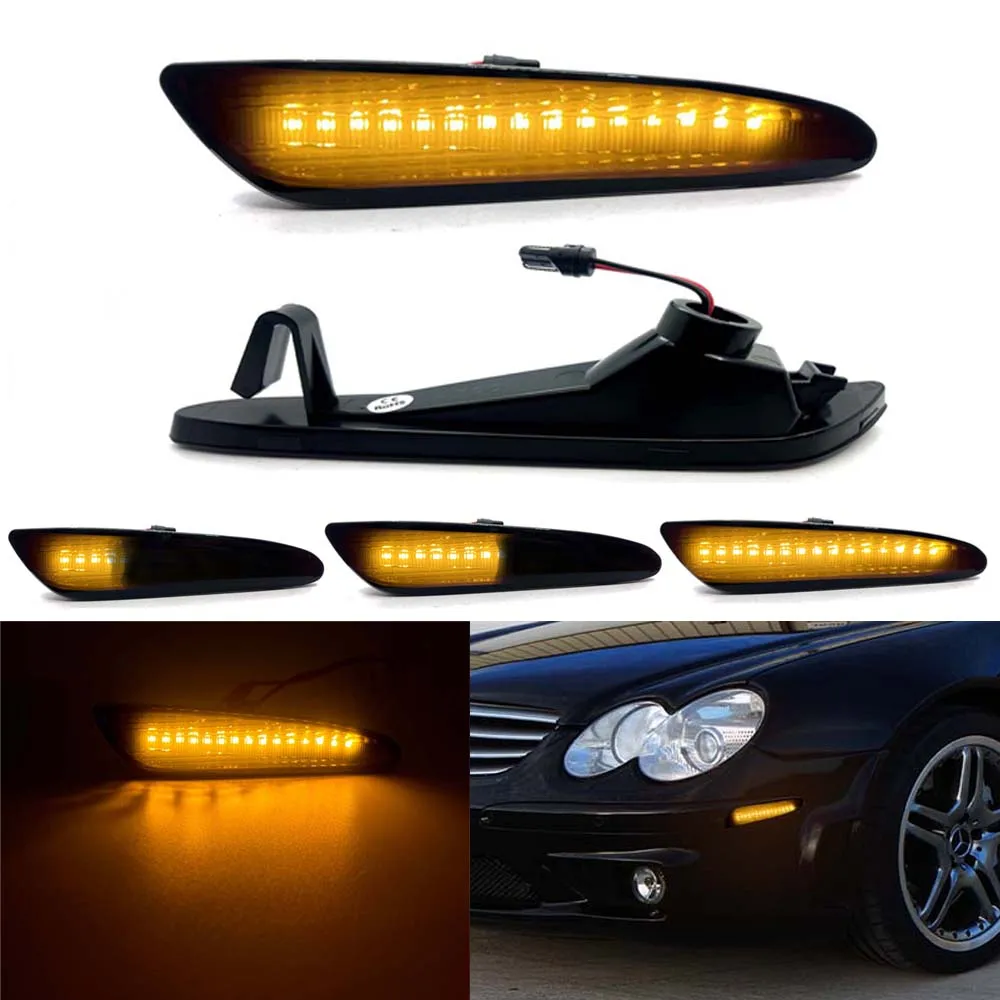 

Smoke Front Bumper Dynamic LED Side Marker Lights Turn Signal Lamp For 03-06 Mercedes Benz W211 E-Class E320 E350 E550 E63 AMG