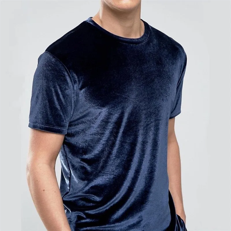 

Fashion Velour T Shirt Men Summer Men's Short Sleeve O-neck Velvet Fabric Hip Hop Solid Color Tshirt Swag Men Velvet T-shirt Top