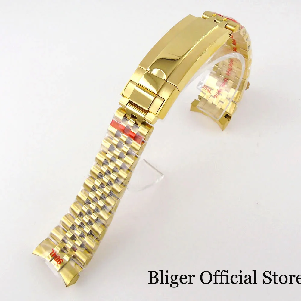 BLIGER Silver Gold Nologo 20mm width Jubilee Strap Bracelet with Slide Glide Lock Clasp 316L Stainless Steel fit GMT Watch