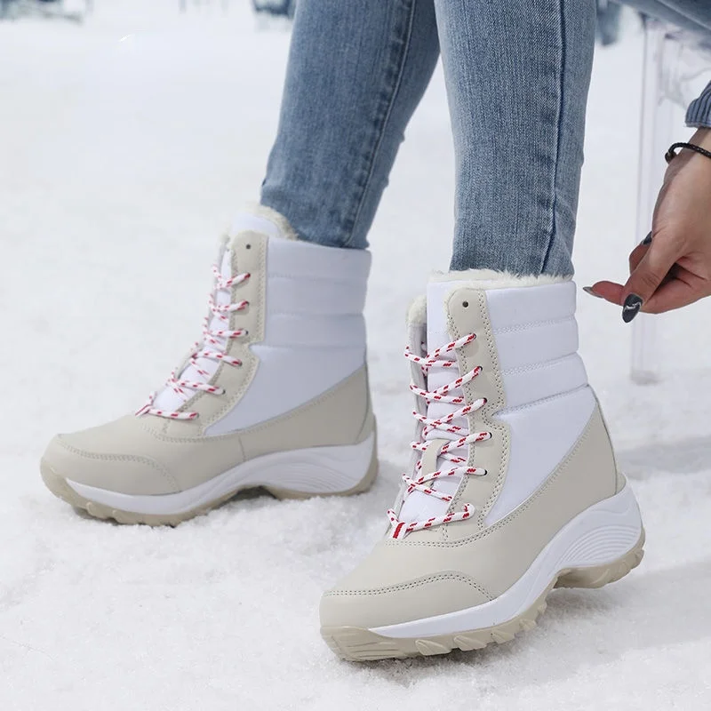 Ladies Thick Bottom Calf High Boots Winter Wedge Plush Snow Boots Comfortable Waterproof Warm Non-slip Short Boots Women Zapatos