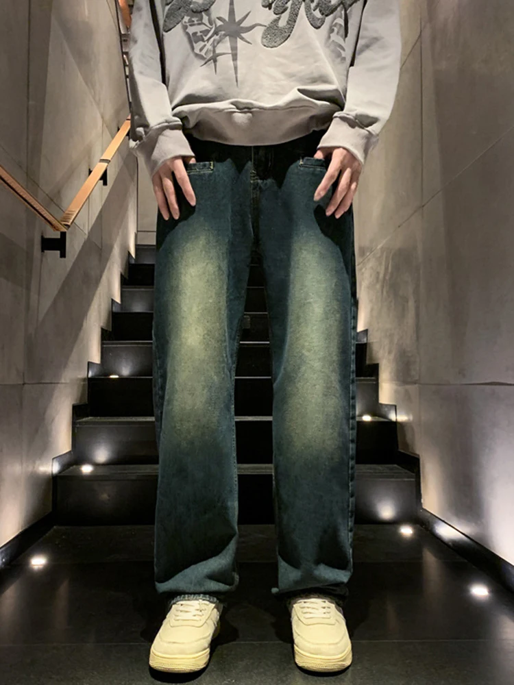 Men's Trend High Street Loose Straight Tube Jeans American Retro Loose Grinding White Old Trousers Brand Men Ins -cloth Hot Sale