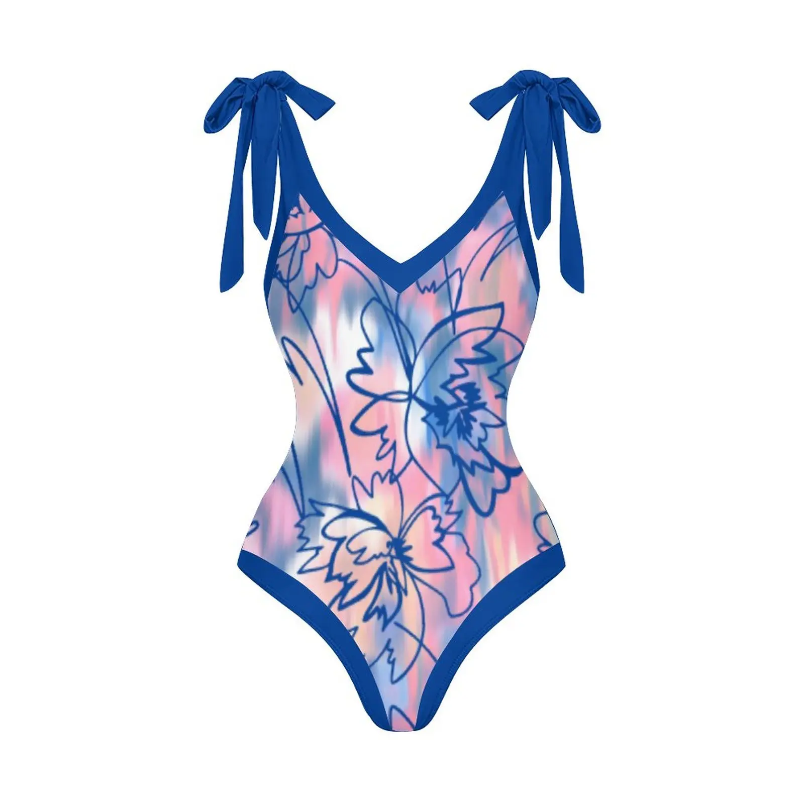 

Floral Print One Piece Swimsuit for Women, Sexy V-Neck Swimwear, Bowknot Strap Beachwear, Tummy Control Bathing Suit, Cover Up