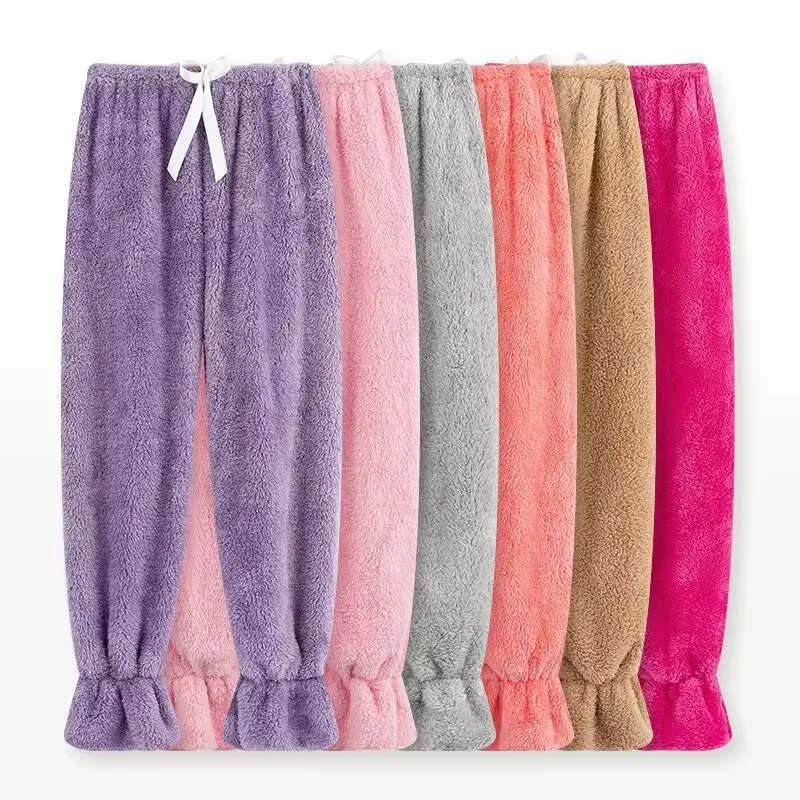 

Women winter cute Coral fleece Pajama warm thick furry trousers home pants