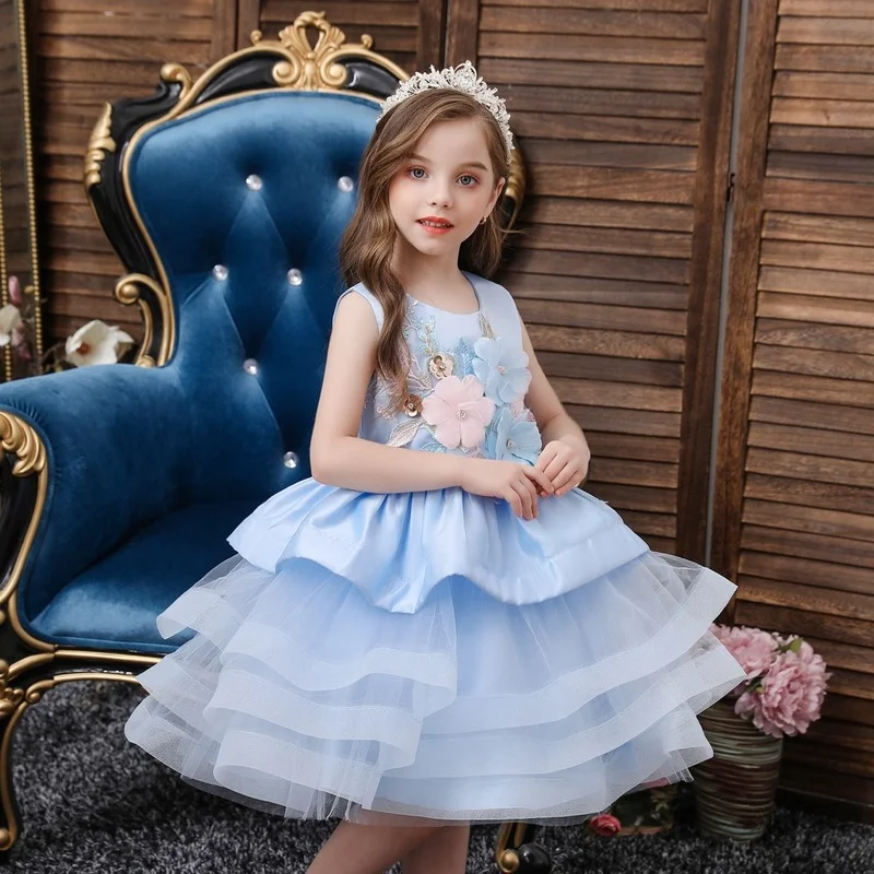 2022 Baby Girls Dress Embroider Cake Layered Elegant Princess Birthday Party Tutu Dress Kids Dresses For Girls Clothing Vestidos
