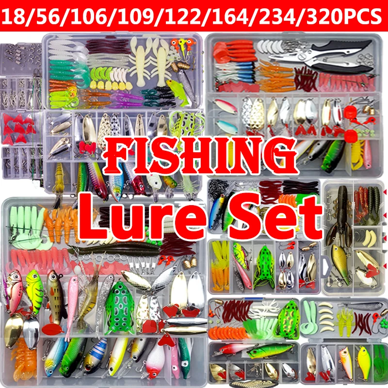 

Fishing Lure Kit Soft and Hard Bait Set Gear Layer Minnow Metal Jig Spoon For Bass Pike Crank Tackle Accessories with Box