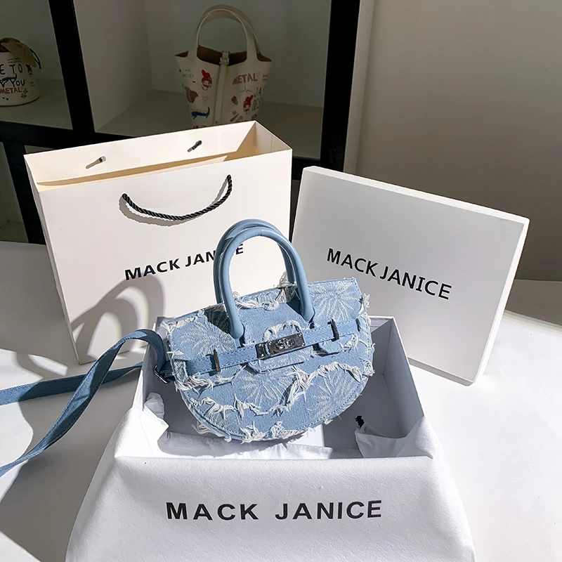 

Women's Leather Tassel Half-Moon Bag Female Fashion Canvas Denim Handbag Lady Tote Bag Purse Shoulder Crossbody Messenger Bag