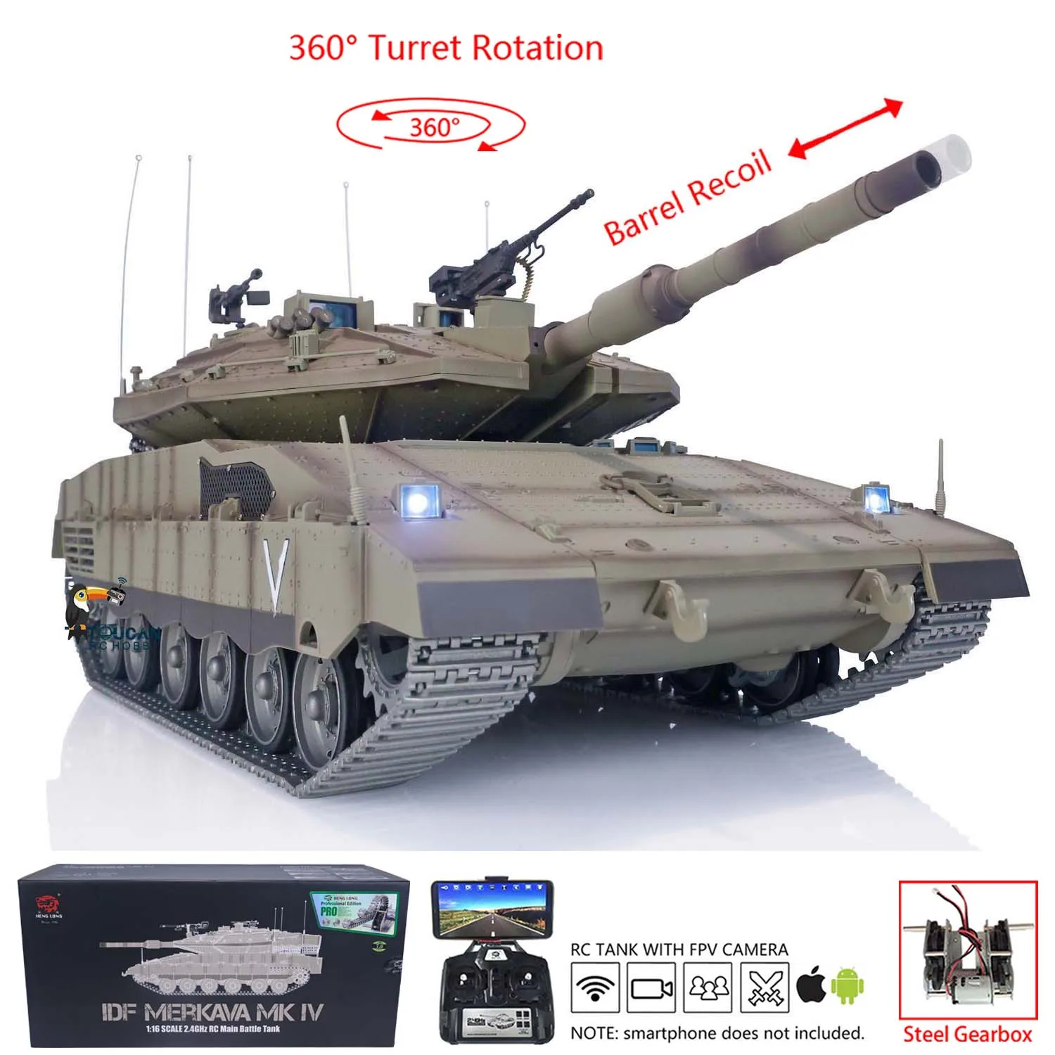 

Heng Long Remote Control Tank Merkava for 1/16 RC IDF MK IV Professional Version Model TK7.0 Outdoors Toy Gift TH22651