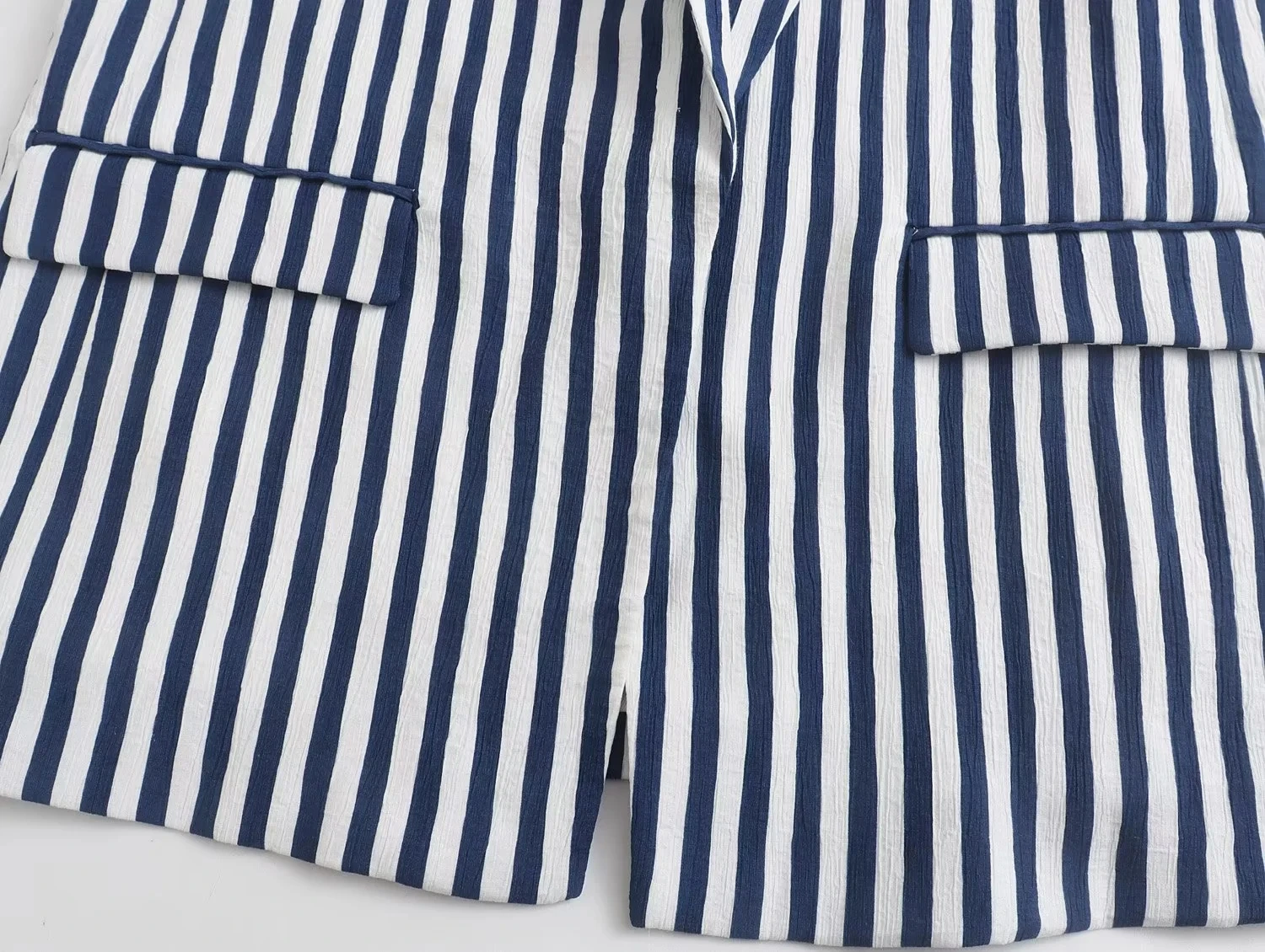 Dave&Di Striped Loose Roll Up Sleeve Casual Blazers Women England Style Fashion Simple Blue Jacket