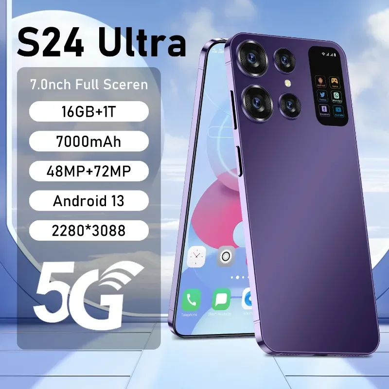 

Original S24 s23 Ultra 7.0 Inch HD Screen Smartphone 16GB+1TB 5G Dual Sim Celulares Android13 Face Unlock 7000mAh 72MP with NFC