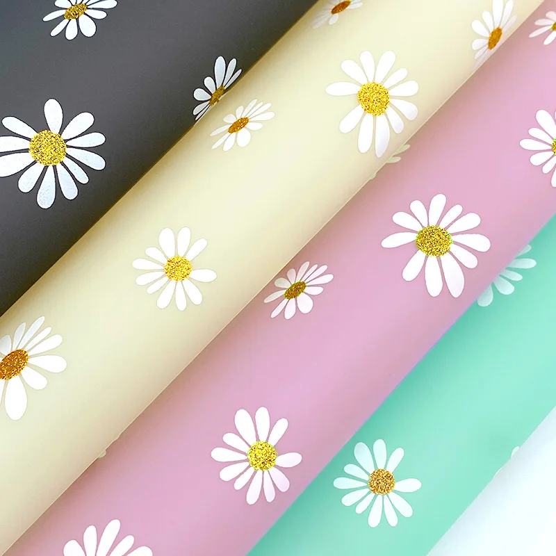 30*135CM Clear Daisy Print Frosted Jelly TPU Leather Fabric Colored Soft Plastic Film for Making Cover/Earring/Bows/Table Cloth