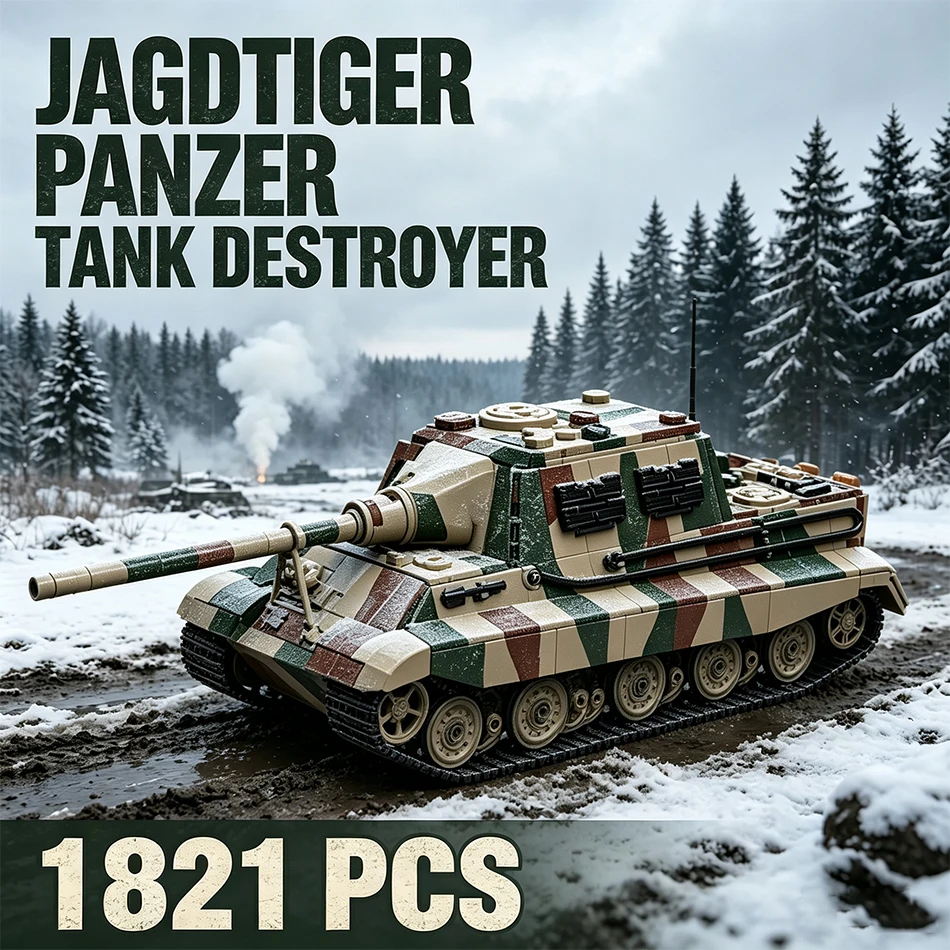 Фото 1821 деталь, 1944 Jagdtiger, танк-разрушитель, конструктор, немецкая военная техника, Panzer Tiger Ausf. Танк с солдатами, игрушки из кирпичиков, подарки №2