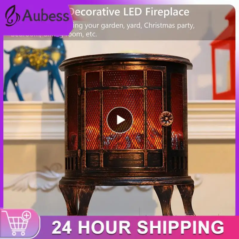 

LED Fireplace Lantern Decorative Flameless Log Fire Effect Vintage Lamp Battery USB Operated Table Light Christmas Ornament