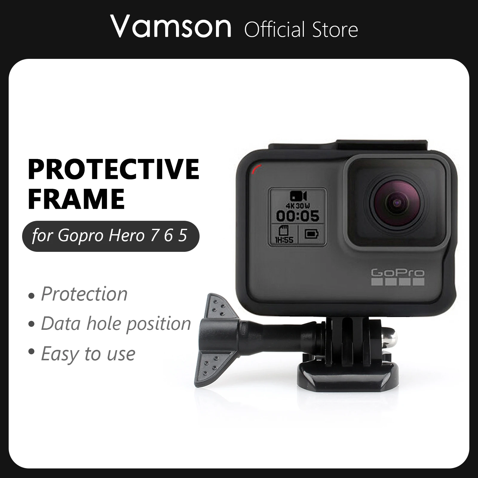 Vamson Protective Frame Case for Go pro Accessories Action Camera Hero 7 6 5Black 7 Silver/White Housing Case Base Mount VP631