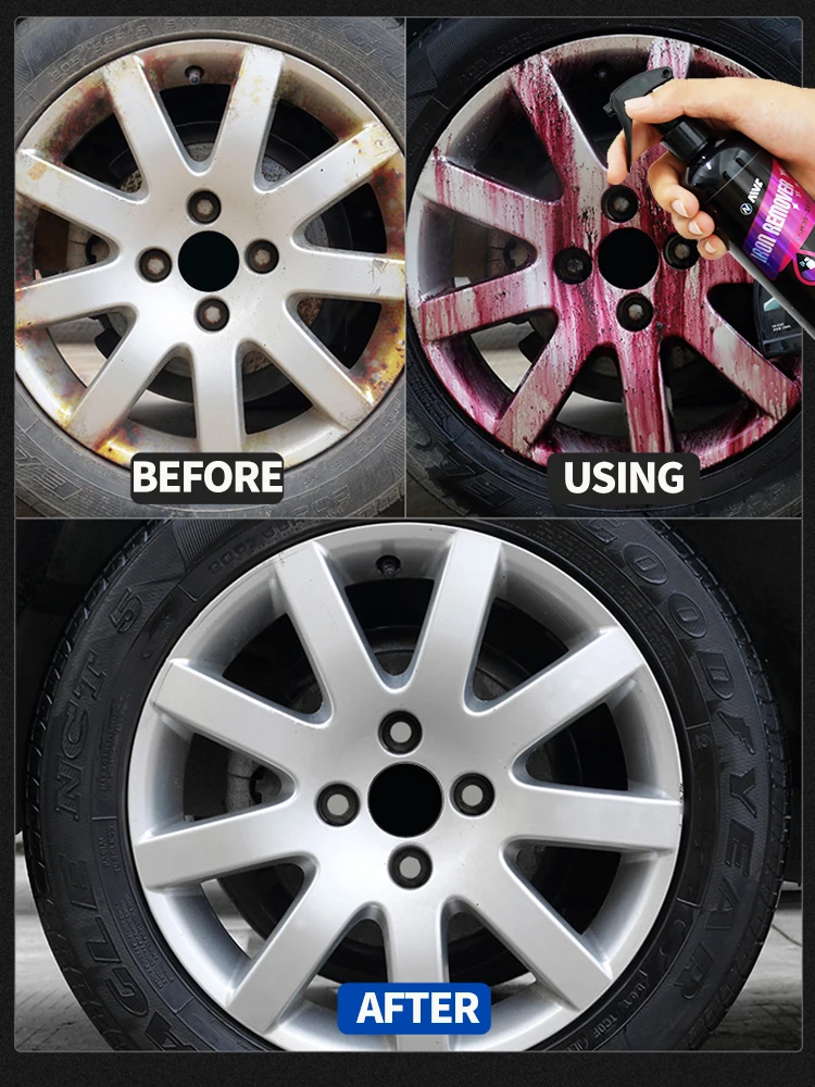 

Car Iron Remover Wheel Metal Rust Dust Removal Spray Brake Hub Cleaner AIVC Auto Paint Polishing Maintenance Cleaning Kit
