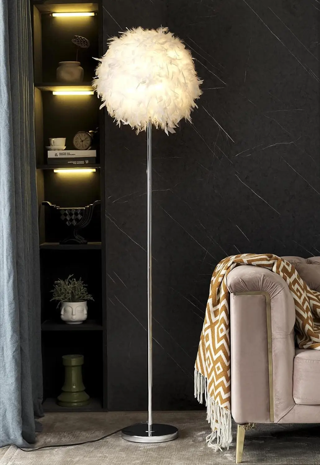 

Lamp, Elegant White Feather Standing Lamp with On/Off Switch in Line Chinese lantern Led lights for room Ceiling chandelier Wood