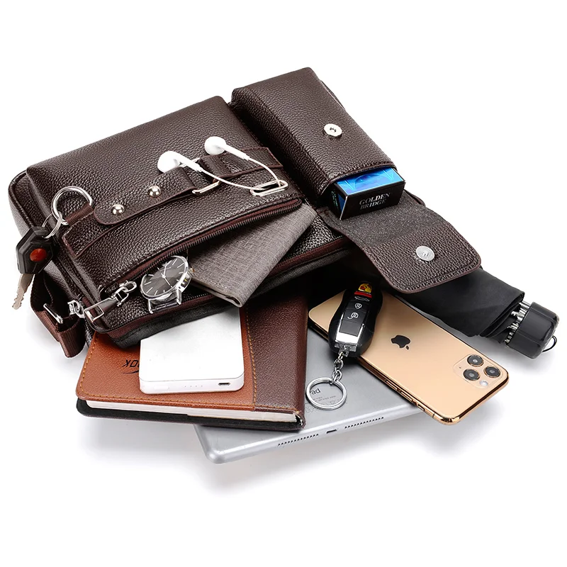 WEIXIER Fashion Men's Shoulder Bag Business Man Crossbody Bags PU Leather Male Handbag Briefcase Travel Messenger Bag Mens Bag