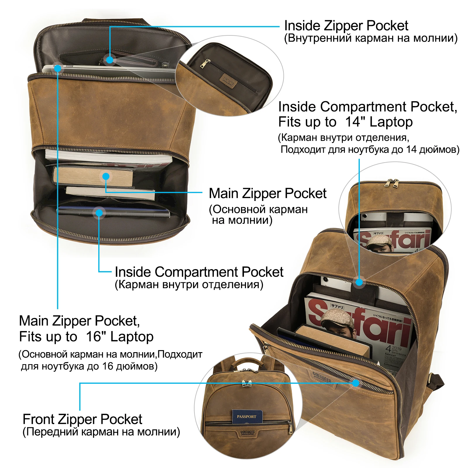 Vintage Simple Men's Genuine Leather Backpack Cowhide Outdoor Travel Backpack Large Capacity Computer Laptop Bag