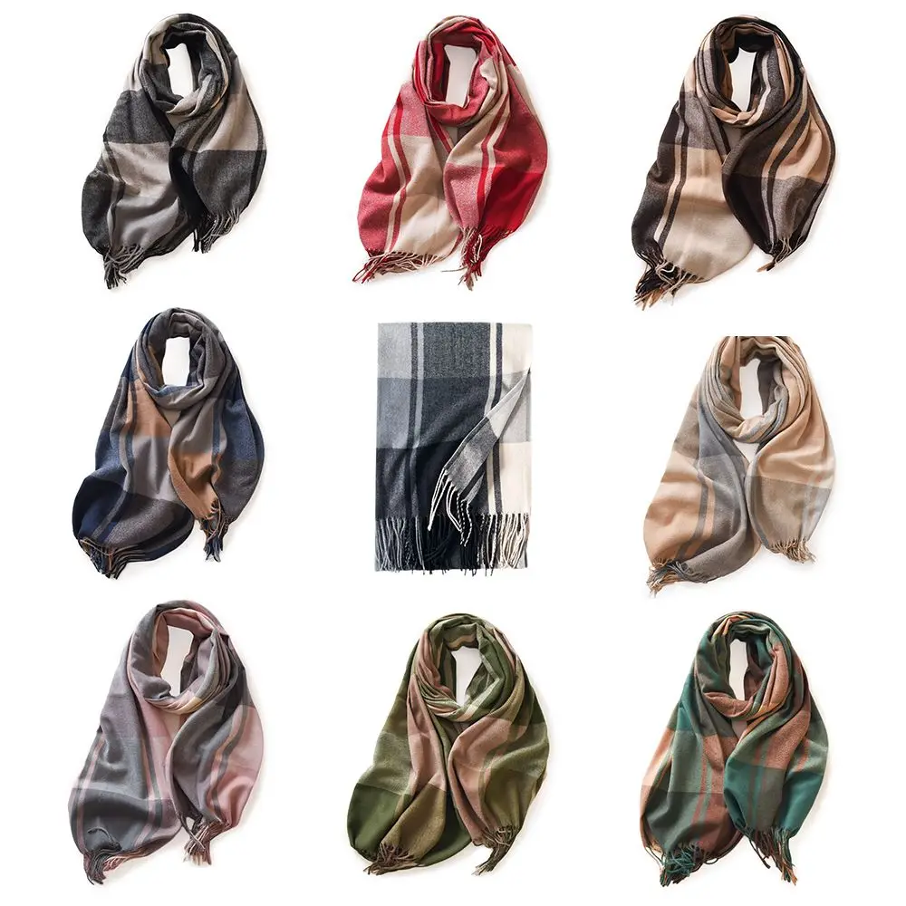 Модный классический длинный шарф в клетку мягкая плотная теплая шаль