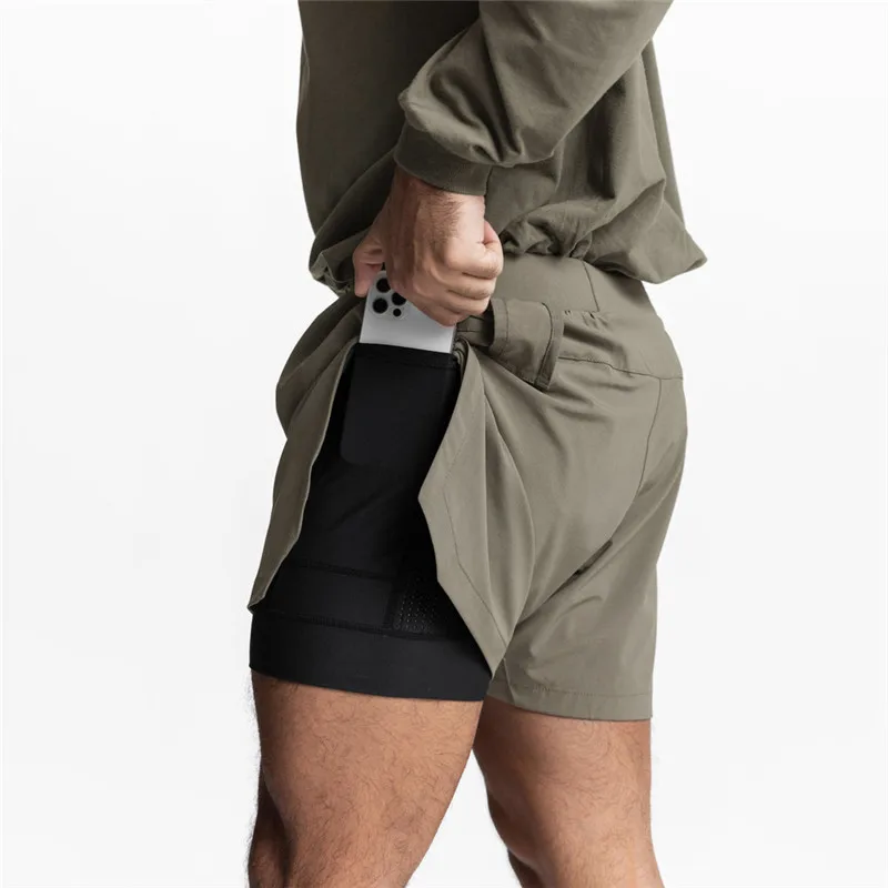 Мужские спортивные тренировочные шорты темно-синие двухслойные быстросохнущие