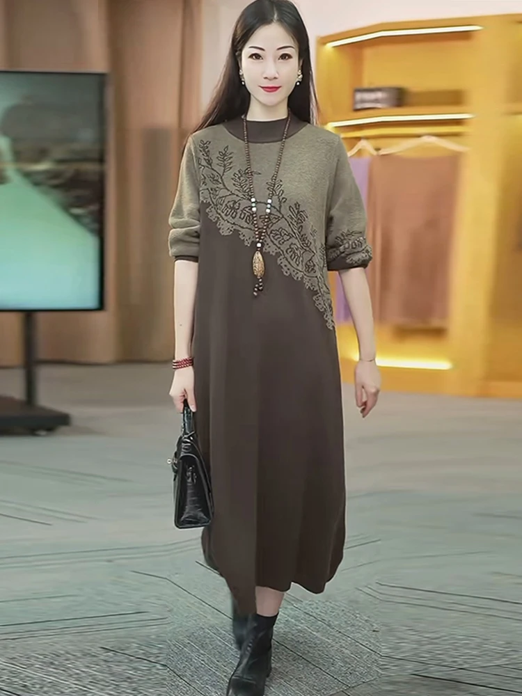 Осенне-зимнее платье женское новое трикотажное базовое с длинными рукавами