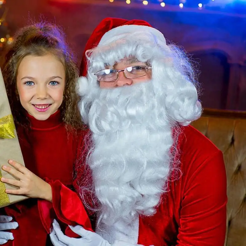 

Роскошный белый брикет и набор для бороды, Рождество, Хэллоуин, Новогоднее украшение, Рождественский костюм, реквизит, белый парик для бороды