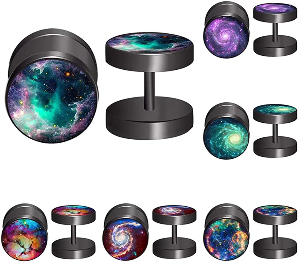 

6Pairs Men's Earrings Fake Gauges Faux Plug Gauge Earrings Black Stud Mens Earring