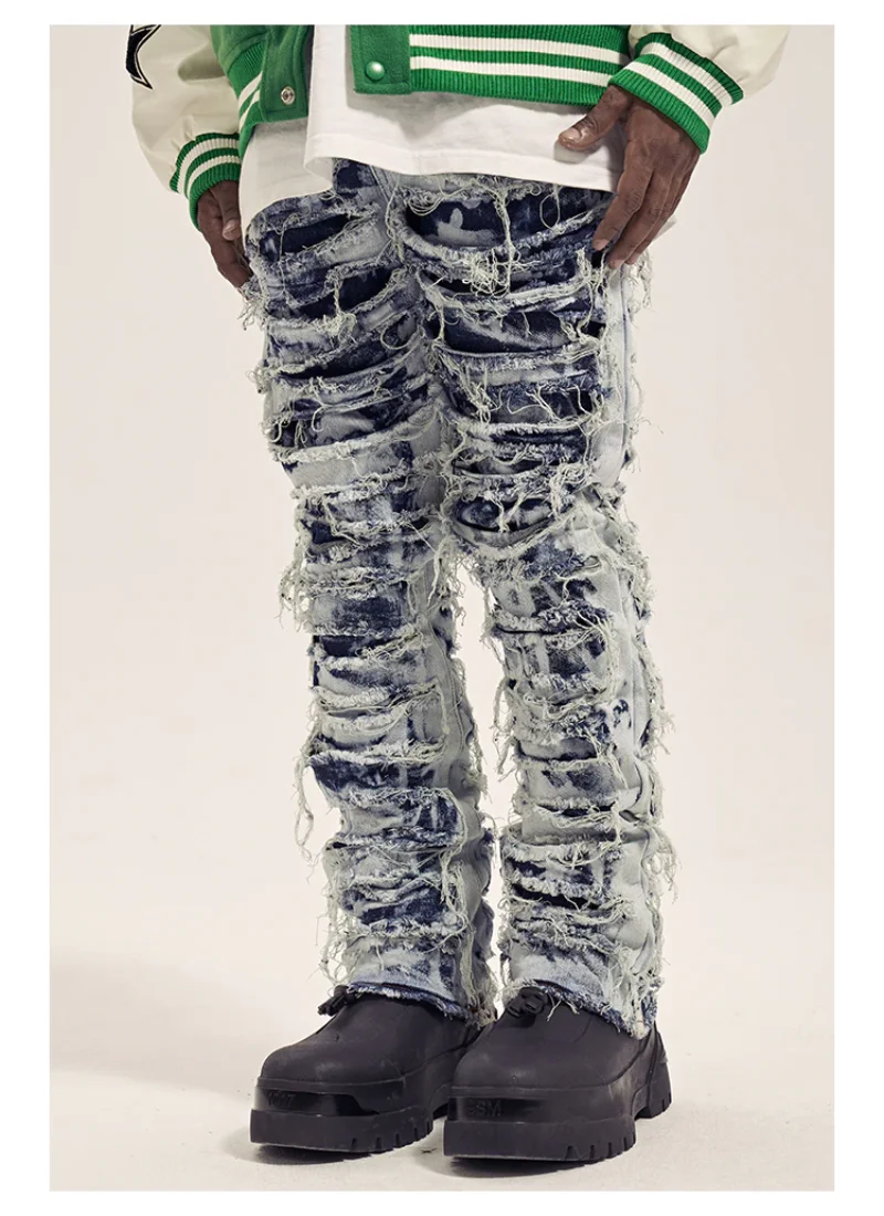 Men Distressed Ripped Destroied Denim Jean Pants New Fashion Patchwork Biker Jeans Streetwear Slim Pants Jogger Y2k Men’s Jeans