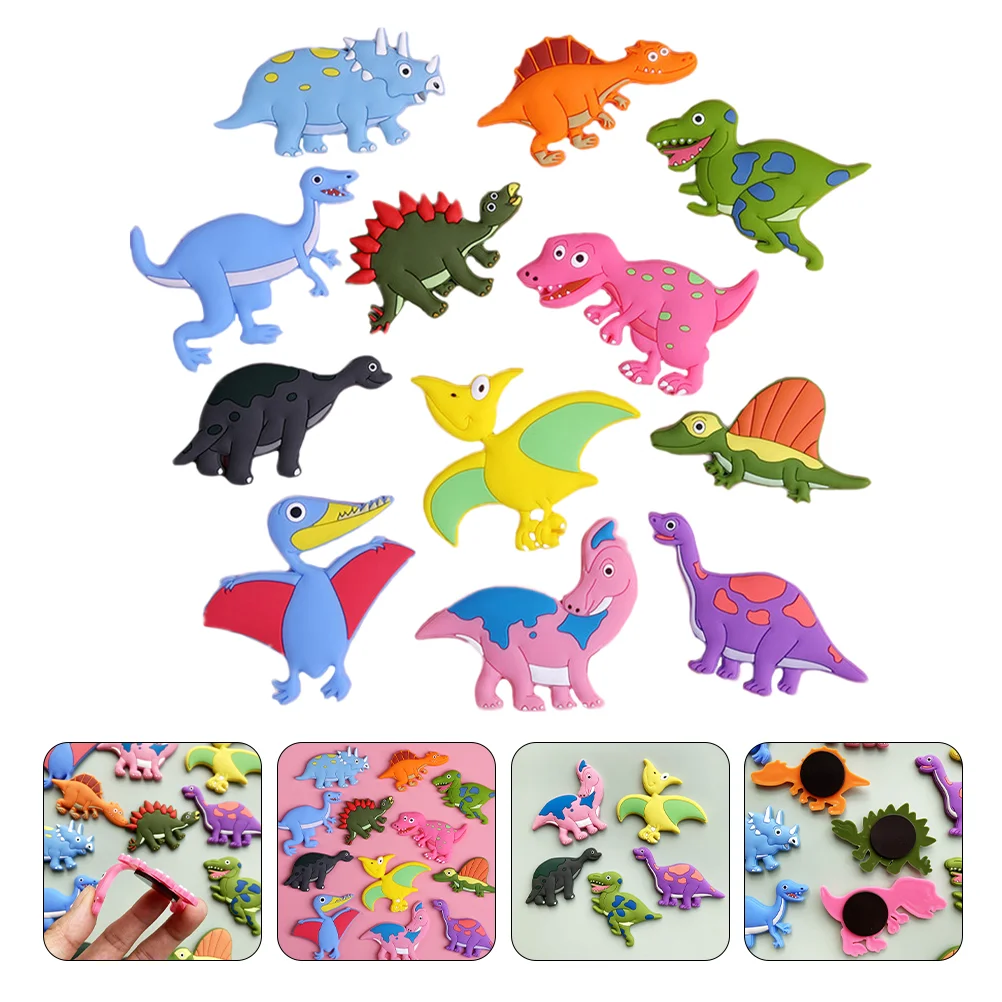 

12 Pcs Fridge Magnet Dinosaur Ornament Silicone Toys Bulk Kids Decor Soft Rubber