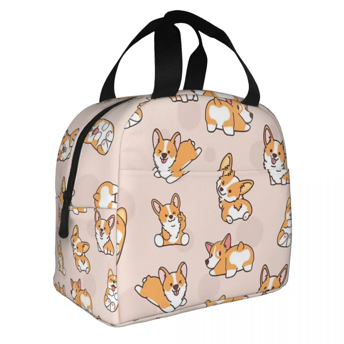 Corgi Puppy Fun Lunch Bento Bags Portable Aluminum Foil thickened Thermal Cloth Lunch Bag for Women Men Boy