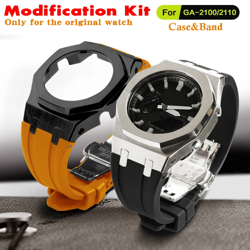 

The Fifth-Generation GA-2100 Stainless Steel Case Fluorine Rubber Strap Suitable For Casio G Shock GA-2110 Replacement Acc