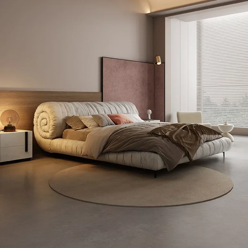 контрактная легкая роскошь художественная кровать из кремовой ветровой ткани