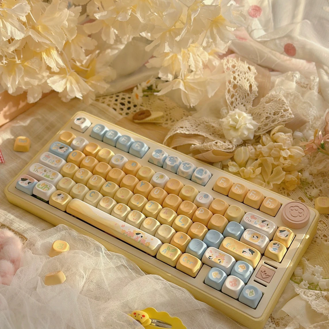 Колпачки для механической клавиатуры девочек с коровьей и сыром 134 клавиш XOA Profile