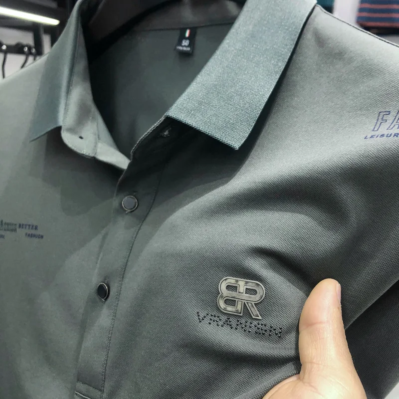 

Рубашка-поло мужская из мерсеризованного хлопка, топ с отложным воротником и принтом, модная повседневная одежда в Корейском стиле с короткими рукавами, лето