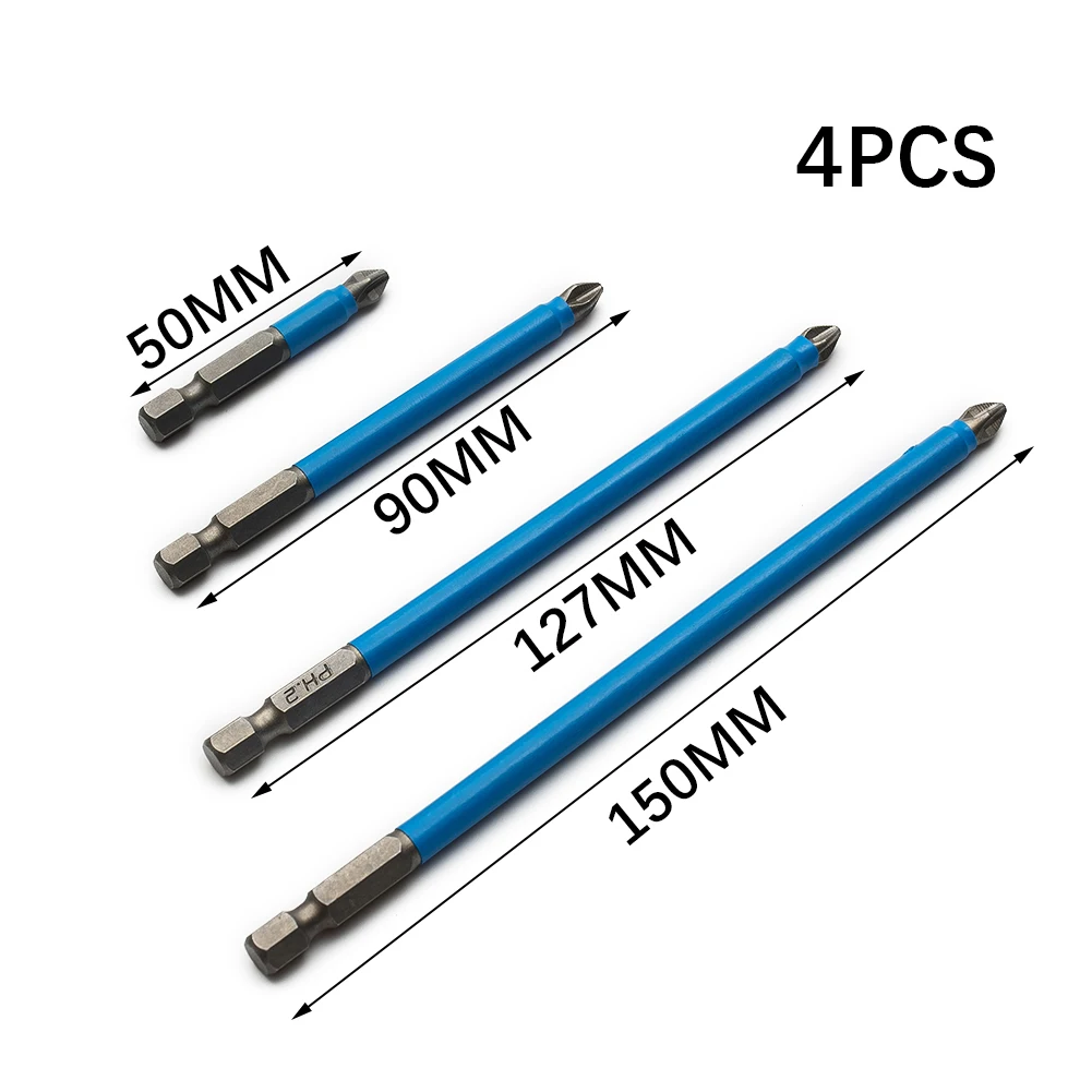 

4pcs Non-Slip 1/4 Hex Shank Magnetic PH2 Long Electric Exactness Screwdriver Bits Hand Electric Drill Driver Screwdriver Bits