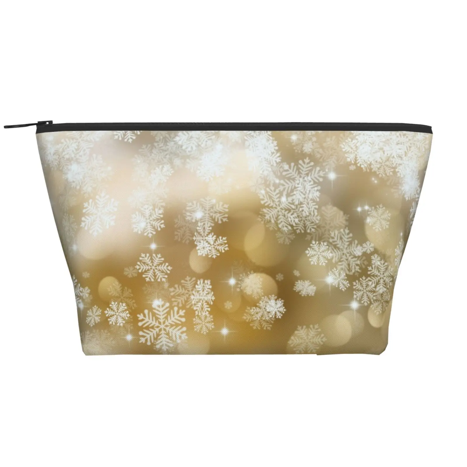 

Snowflakes Golden Bag Organizer Trapezoid Daily Storage Bag Polyester Christmas Holiday Travel Side Bag for Ladies Folding