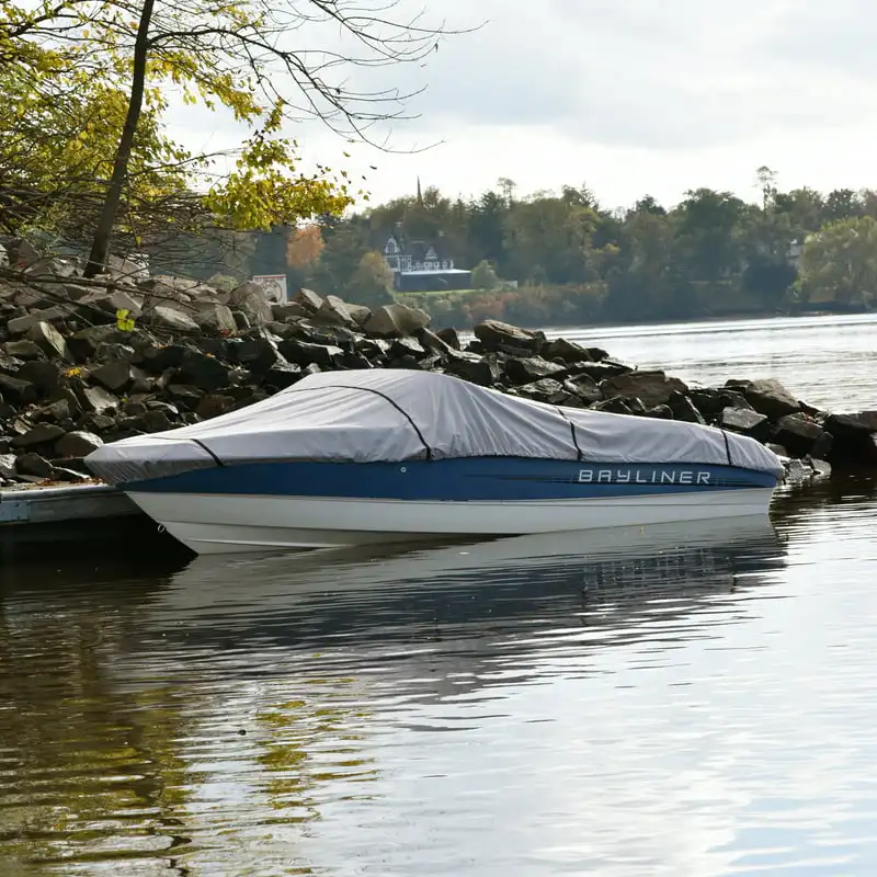 

Denier V-Hull Runabout Mooring Boat Cover, Waterproof and UV Resistant, Size BT-3 16'-18' Long, 90" Beam
