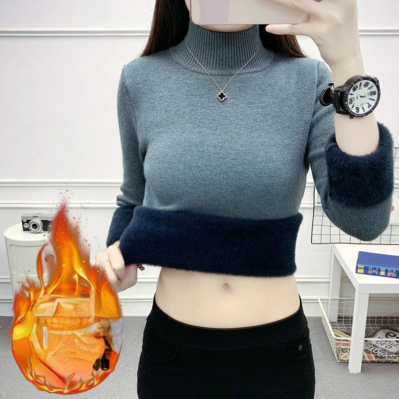

Women Sweater Autumn Turtleneck Knitwear Female Long Sleeve Loose Sweater Pullovers Ladies Good Quality Jumper Knitted Tops G413