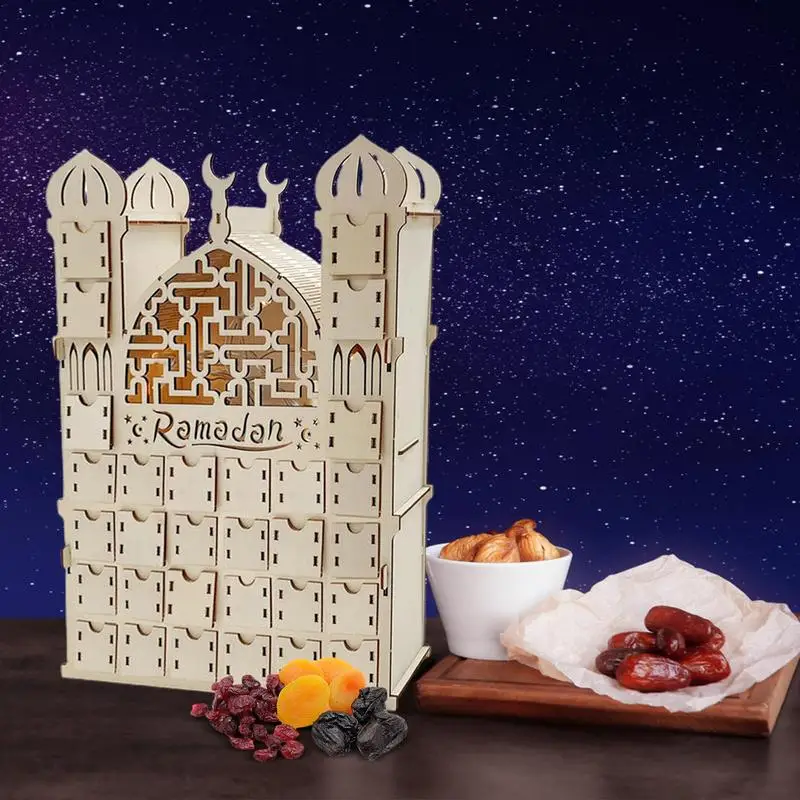 

2023 Eid Mubarak деревянный календарь с обратным отсчетом и ящиками для шкафа, украшение для Рамадана, праздничная вечеринка для мусульманского декора, подарок